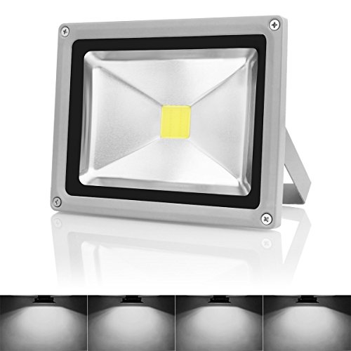 Warmoon Outdoor LED Flood Light, 20W Daylight White 6500K Waterproof Security Lights with US 3-Plug for Garden,Scenic Spot,Hotel