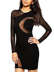 Round Neck Long Sleeves Sheer Polyester/Spandex/Tulle Club Dress 