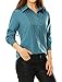 Allegra K Women Tile Print Long Sleeves Buttoned Tunic Shirt Blue XL