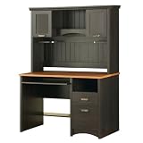 Black and Spice Compact Computer Desk with Hutch
