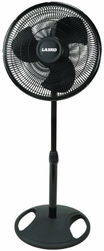 Lasko16-inch 3-Speed Oscillating Floor Fan with Adjustable Height, Tilt-Back Head, Widespread Oscillation, and Patented Blue Plug Safety Fuse - Black