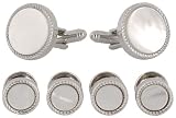 Ribbed Mother of Pearl Silver Tuxedo Cufflinks & Studs