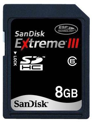 SanDisk 8GB Extreme III SDHC Class 6 High Performance Memory Card (SDSDX3-008G, Bulk Package)