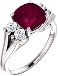 14K White Gold 8.00x8.00mm Antique Cushion Cut Rhodolite Garnet and Diamond Ring -- LIFETIME WARRANTY
