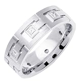 Beverly Diamonds Mens 14K WHITE GOLD DIAMOND WEDDING BAND RING Princess-Shape