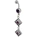 Purple Crystal With Square Filigree Dangle Belly Ring