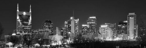 Nashville Skyline NIGHT Black and White BW Downtown City 12 inches x 36 inches UNFRAMED Photographic Panorama Poster Print Photo Picture Standard Size