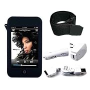 5 in 1 Apple iPod Touch iTouch 2nd Generation 8GB, 16GB, 32GB Silicone Case Package + Home Charger, Car Charger, USB Cable, Armband, and Screen Protector