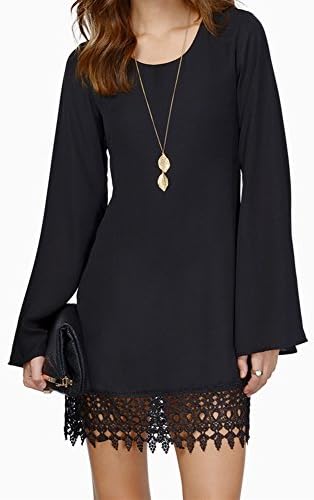 Casualfashion European Lady Women's Loose Chiffon Dress Lace Hem Large Size S-2XL (XL, Black)