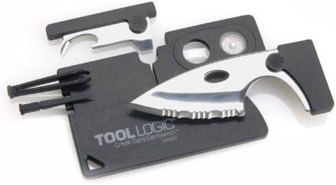 Tool Logic CC1SB Credit Card Companion with Serrated 2-Inch Steel Blade, Lens and Compass 9-Tools Total Black Finish TOOL 9 IN ONE TOOL