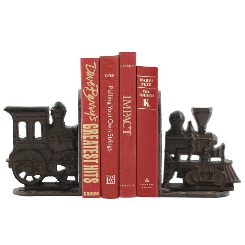 Vintage Weathered Cast Iron Steam Engine Train Bookends Set of 2