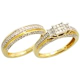 14ct Gold 2 piece Engagement Ring Solitaire Bridal Set 5mm 3mm W 065 Carat Brilliant Cut Invisible Set Diamonds P