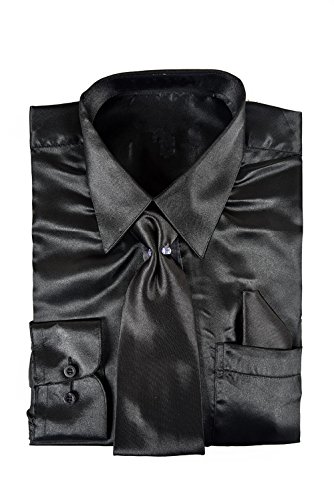 Classy Men's Satin Shiny Black Shirt Set + Matching Tie and Hanky Classy Men's Satin Shiny Black Shirt Set + Matching Tie and Hanky
