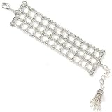 Art Deco Inspired Silver Tone Mesh Linear Crystals Bracelet