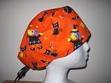 Mens Scrub Cap, Surgical Hat, Halloween Orange Witches