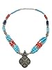 Vintage Tribal Ethnic Jewelry Turquoise Coral German Silver Necklace Pendant