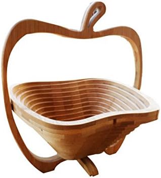 Natural Bamboo Apple Collapsible Fruit &amp; Vegetable Basket Bowl Foldable Wood Fruit Basket Apple Basket