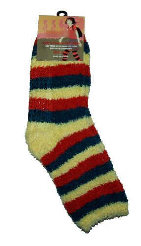 SOX137 Yellow Green And Red Striped Fuzzy Socks