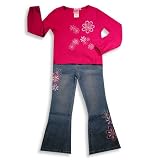 Lipstik - Girls Long Sleeve Denim Pant Set, Fuschia, Blue