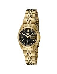 Seiko Womens SYMA40K Seiko 5 Automatic Black Dial Gold-Tone Stainless Steel Watch