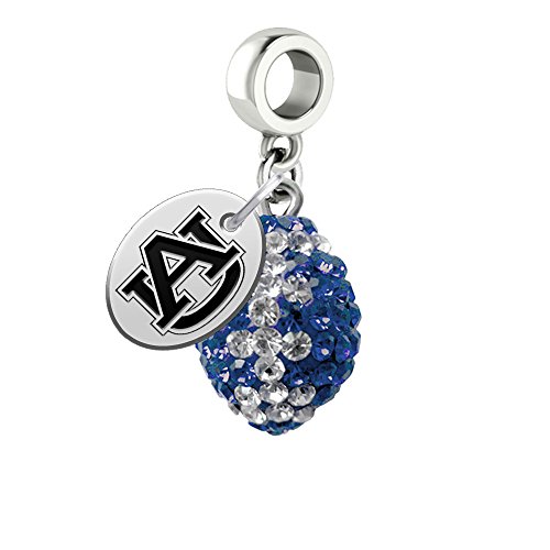Auburn Tigers Crystal Football Drop Charm Fits All European Style Bracelets