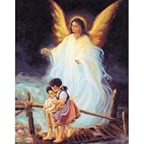 (16x20) Black Guardian Angel (Watching Over Children) Art Poster Print