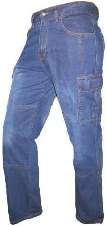 Spaceiz Men's Denim Blue Cargo Linned Biker Motorbike Motorcycle Pants Trousers Jeans