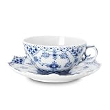 Blue Fluted Full Lace 7.5 Oz Tea Cup and Saucer