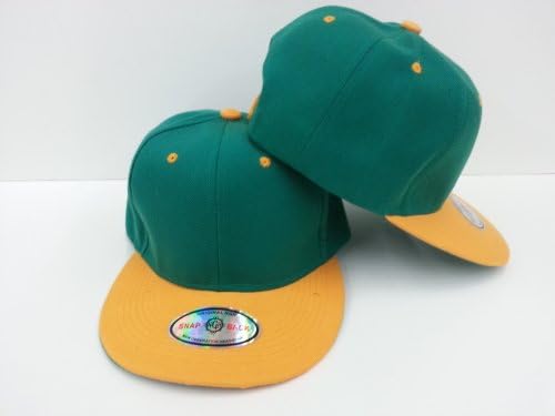 New Premium Plain Snapback Baseball Caps Two Tone Green/Gold Bill