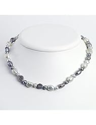 Sterling Silver White & Grey Cultured Pearl Necklace - 18 Inch