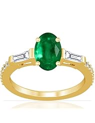 18K Yellow Gold Oval Cut Emerald Ring With Sidestones