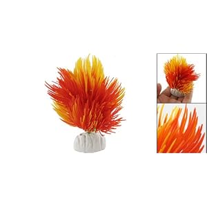 Orange Plastic Grass Fish Tank Decor Plants Oranment