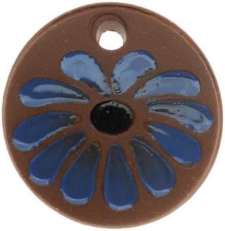 Clay River Designs Pendant, 25.5mm Terracotta Art Deco Flower, 1 Piece, Blue