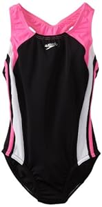 Speedo Big Girls' Solid Infinity Splice One Piece Swimsuit, Black, 10