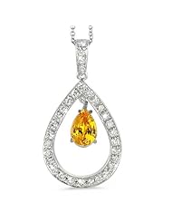 Twin Pear Shaped Diamond Pendant In 18K White Gold With A 0.65 ct. Genuine Citrine Center Stone.