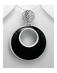 Black Agate Pendant Necklace In 92.5 Sterling Silver