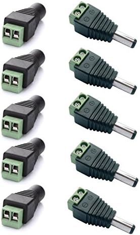 5 x Male + 5 x Female 2.1x5.5mm DC Power Cable Jack Adapter Connector Plug Led Strip CCTV Camera Use 12V (5 Female Adapter + 5 Male Adapter)