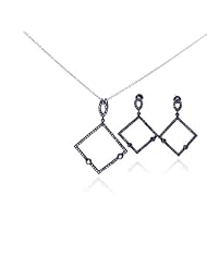Nickel Free Sterling Silver Pendant & Earring Sets Black Open Diamond Shape CZ Set Pendant Dimensions: L30.5mm X W42.5mm Weight: 1.8Grams Earrings Dimensions: L32.9mm X W22.6mmweight: 2.6Grams