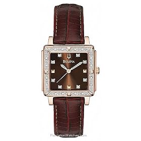 Bulova Ladies Brown Dial 24 Diamonds Strap Watch #98R134