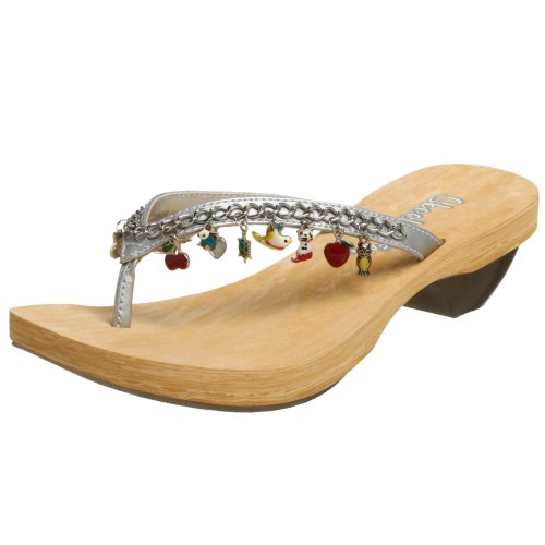 Skechers Cali Women's Vamp Charm Thong,Silver,7 M