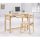 Mission Style Natural Computer Desk and Chair Set W/Keyboard Drawer