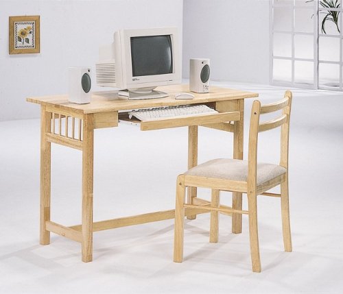 Mission Style Natural Computer Desk & Chair Set W/Keyboard Drawer