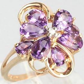 14K Yellow Gold Amethyst and Diamond Ring - OldCities Vintage Jewelry by