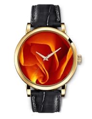 SPRAWL Aanalog Fashion Series Gold Ladies Watches of Genuine Black Leather Strap,Unique Wrist Watch for Women Girls Designed with Orange petals