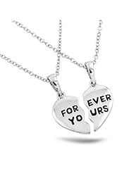 Sterling Silver Rhodium Plated Ladies Heart Pieces Necklace Forever Yours Two 16 Inch Plus 1 Inch Chains
