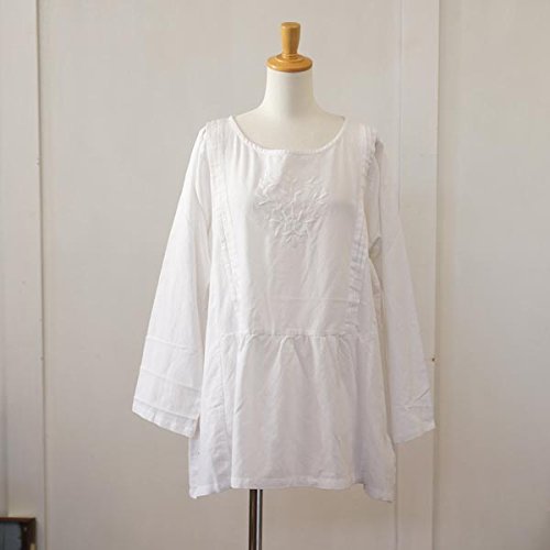 (サンバレー) SUNVALLEY 花柄刺繍　タック入り　長袖チュニック M ホワイト（NE2）