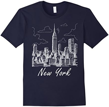 Men's New York City NYC Skyline Artist Sketch Souvenir T-shirt Small Navy