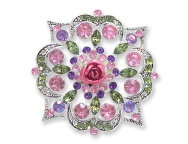 Vintage Style Pink Rosette Rose Brooch Pin