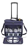 Outdoor Living : Picnic at Ascot 330B-P Four person cooler on wheels Navy with Plaid Napkins