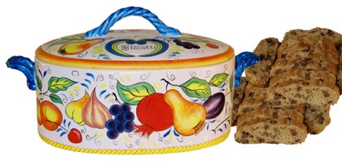 OVAL JAR W FRUIT MOTIF ON WHITE W 1 LB BISCOTTI COOKIES by Paris and Beebee